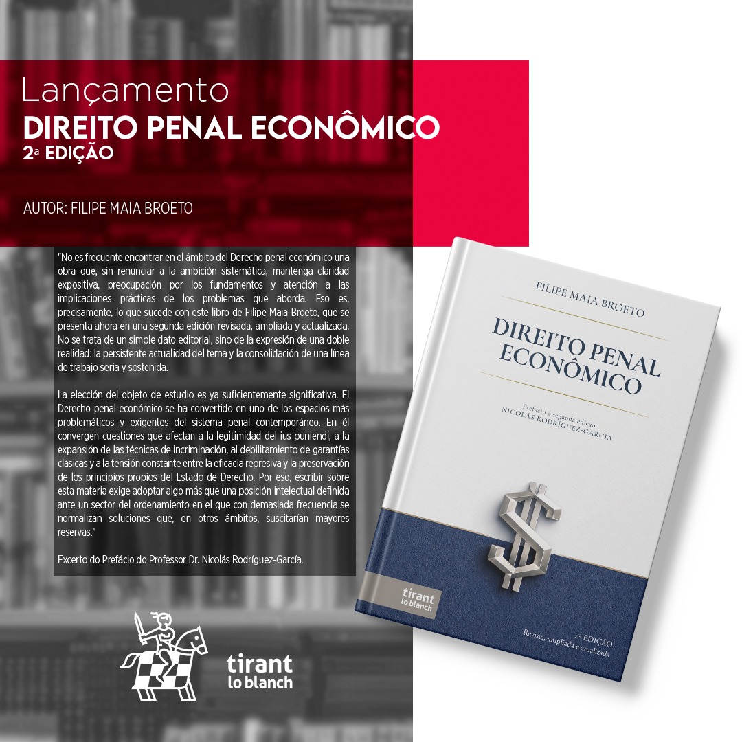 Arte de lançamento da 2ª edição de Direito Penal Econômico com excerto do prefácio de Nicolás Rodríguez-García