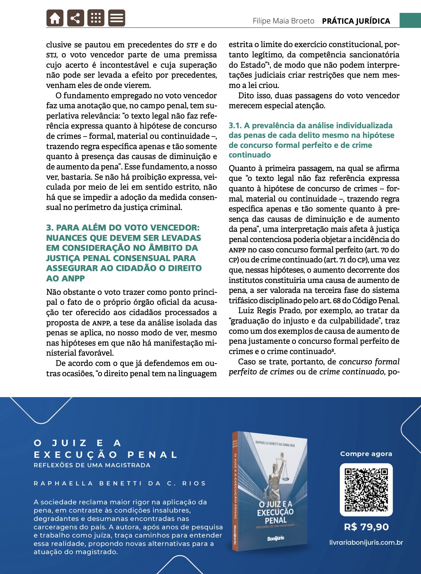 Segunda página do artigo Limite de sanções no acordo de não persecução penal, de Filipe Maia Broeto, na Revista Bonijuris 700