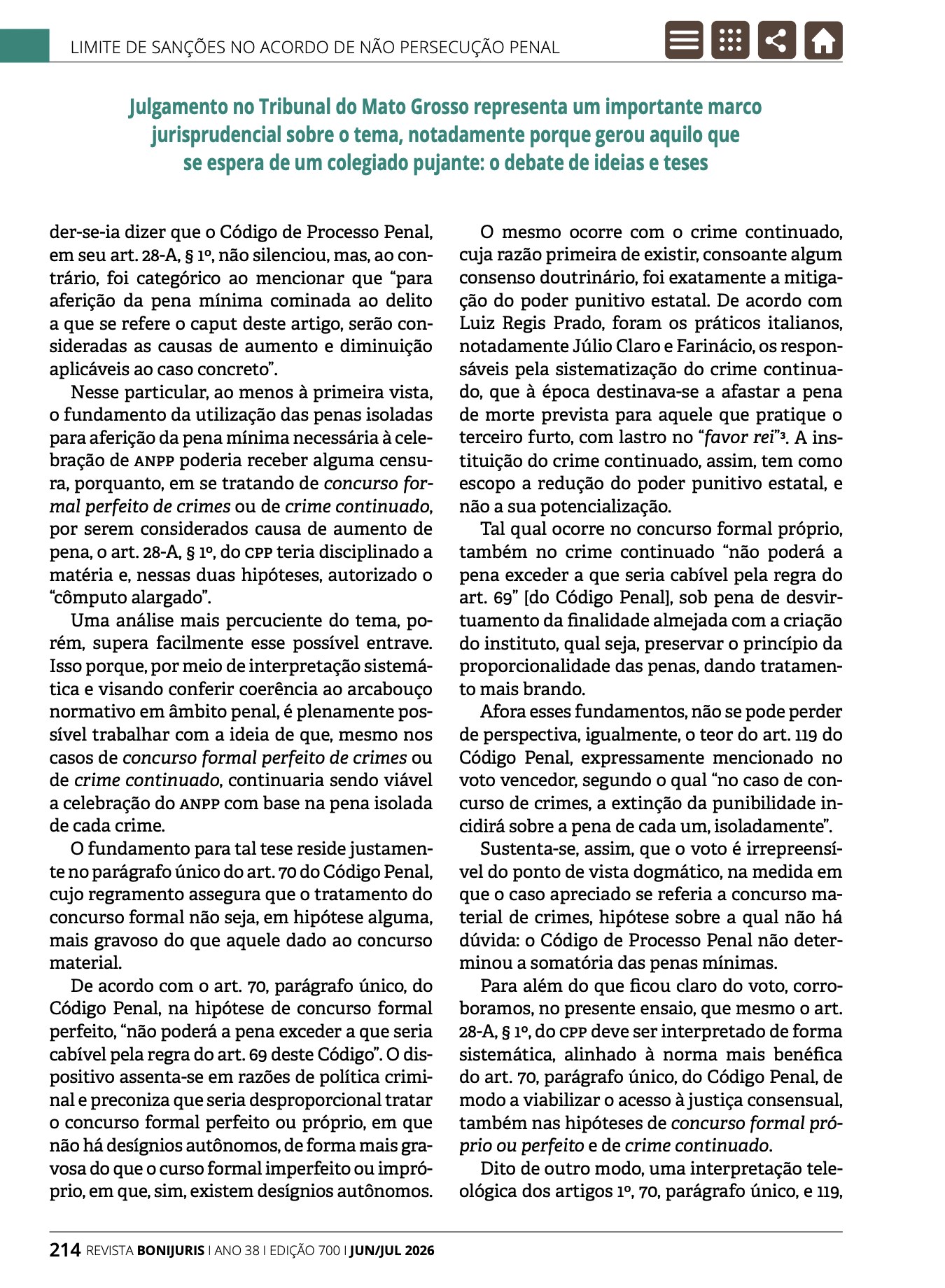 Terceira página do artigo Limite de sanções no acordo de não persecução penal, de Filipe Maia Broeto, na Revista Bonijuris 700