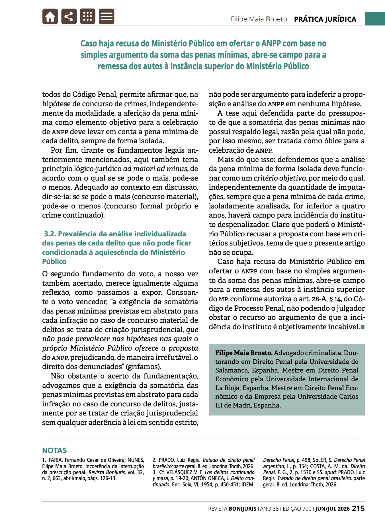Quarta página do artigo Limite de sanções no acordo de não persecução penal, de Filipe Maia Broeto, na Revista Bonijuris 700